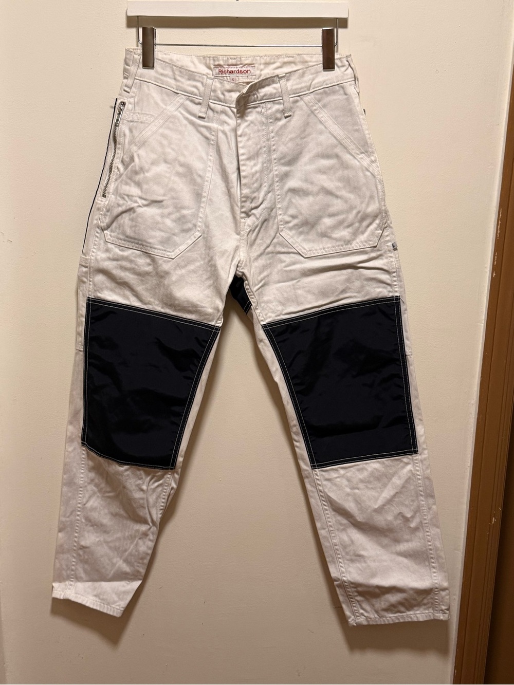 Men’s White Workwear Pants with Black Knee Panels